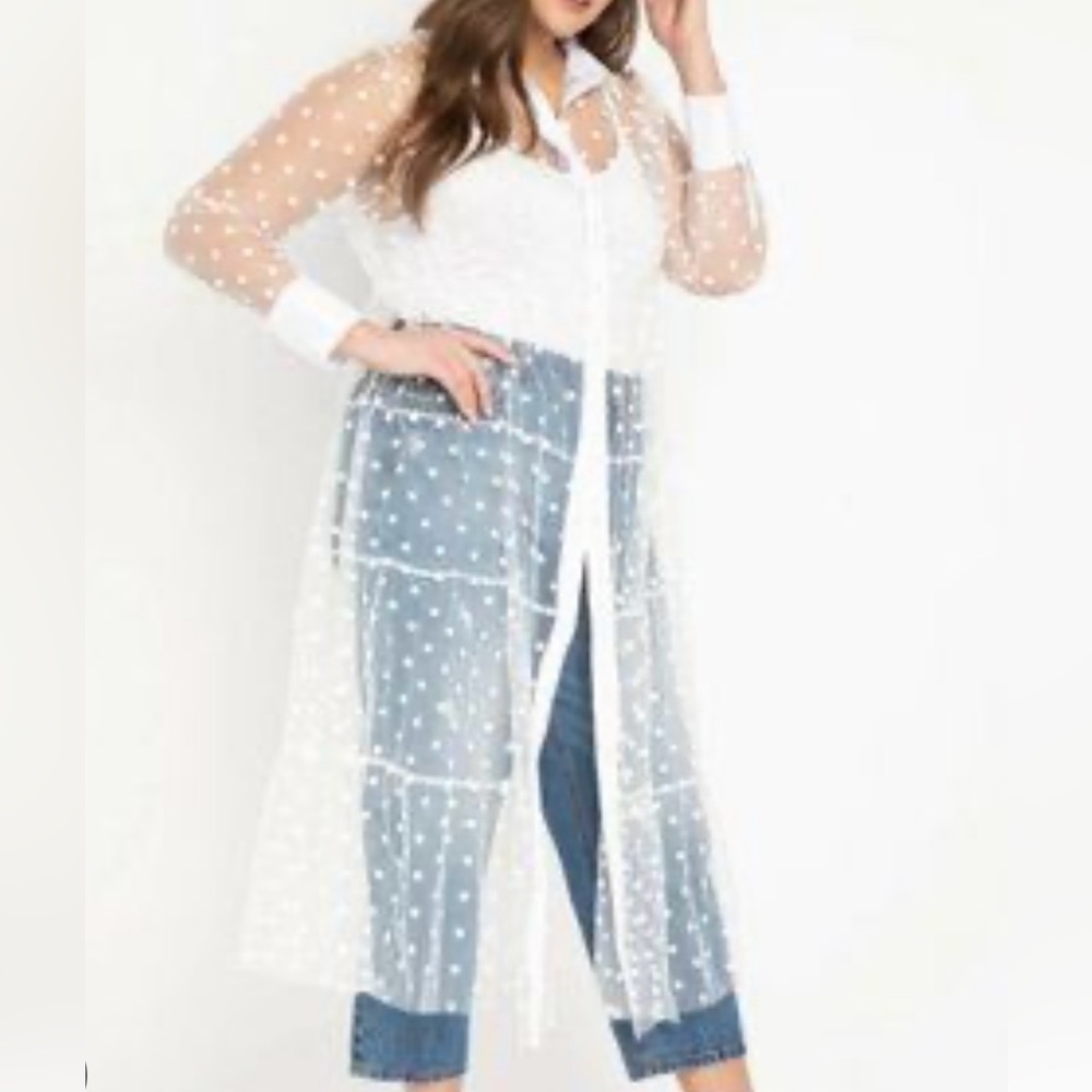 Eloquii Sheer White Tulle Polka Dot Dress